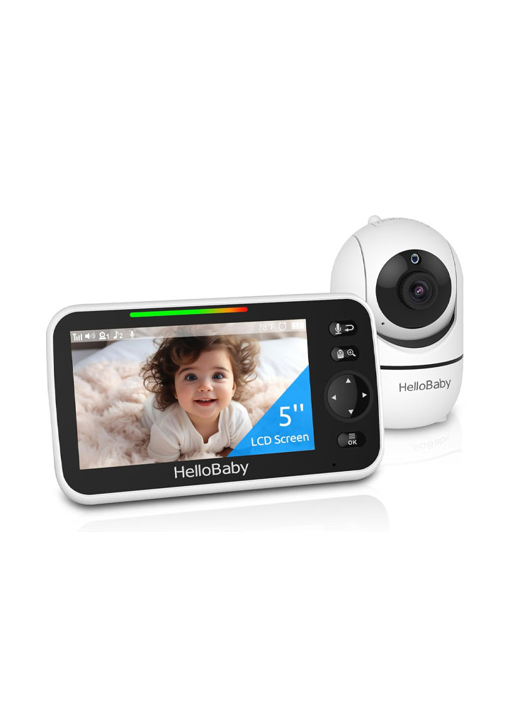 HelloBaby Upgrade Baby Monitor, 5''Sreen with 30-Hour Battery, Pan-Tilt-Zoom Video Baby Monitor with Camera and Audio, Night Vision, VOX, 2-Way Talk, 8 Lullabies and 1000ft Range No WiFi